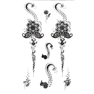 Floweral Cute Squirrel Black Henna Henna for Body Art designs Temporary Water Transfer Tattoo Stickers NO.10674
